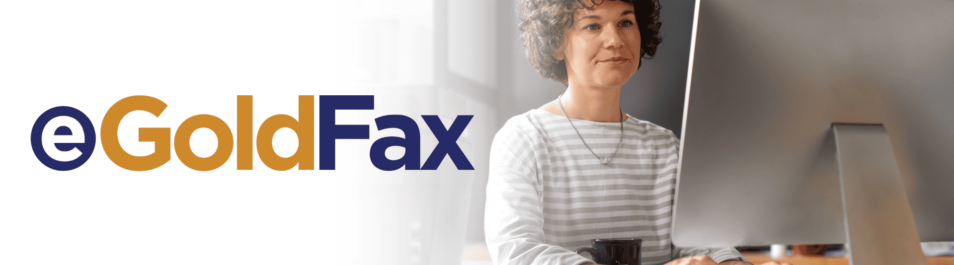 eGold Fax logo next to woman on computer