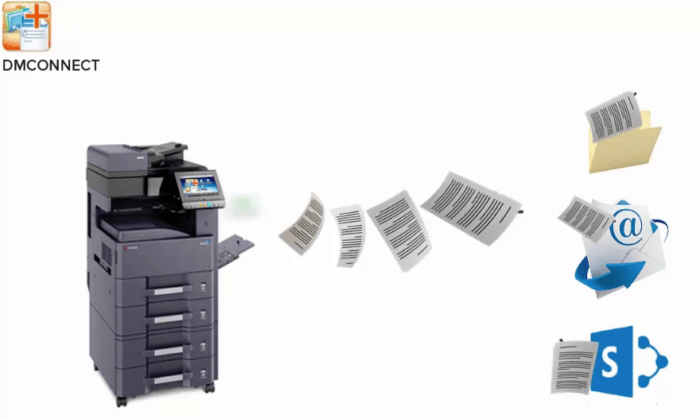 paper flying from printer to digital folders