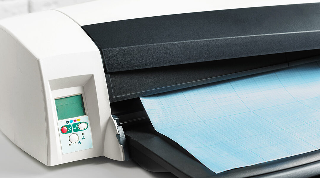 Laminator with paper ready for printing in a modern office space d